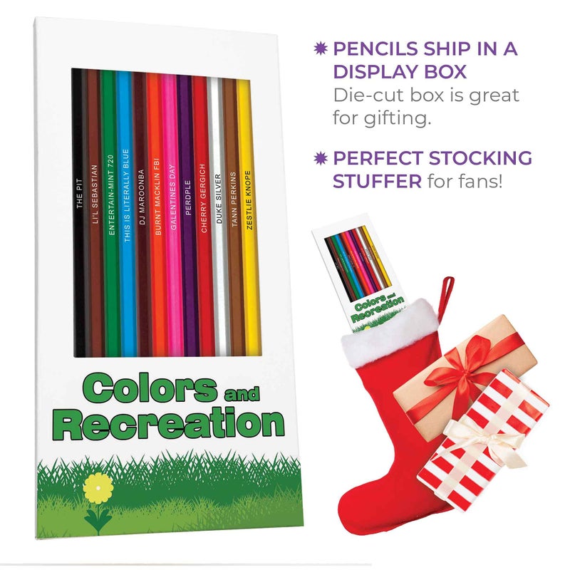 Pun Labs Colors & Recreation-Themed Colored Pencil Set for Fans of Parks & Rec | Set of 12 Parody Pencils with Clever Show References | Each Pencil Foil-Stamped with Fun Quotes | Ideal Gift - Image 4